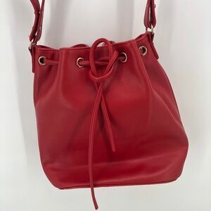 UO Cooperative Faux Leather Red Bucket Crossbody